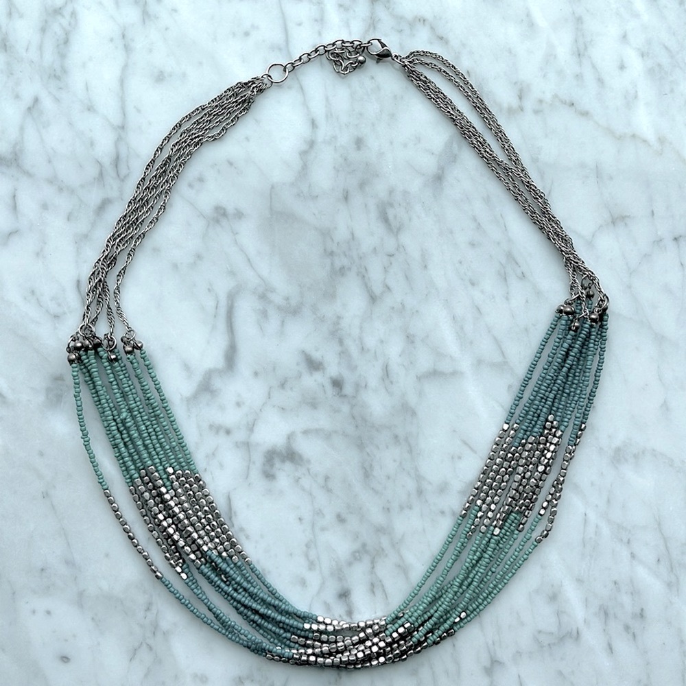 Statement necklace faux turquoise & silver beads